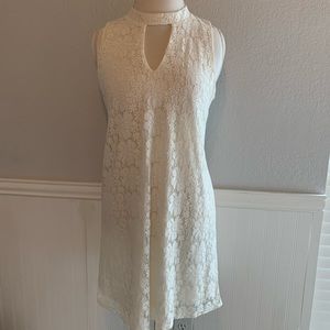 White Sleeveless Dress, lace overlay